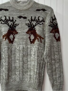80s Silton California Heavyweight Cable Knit Deer Sweater M Vintage